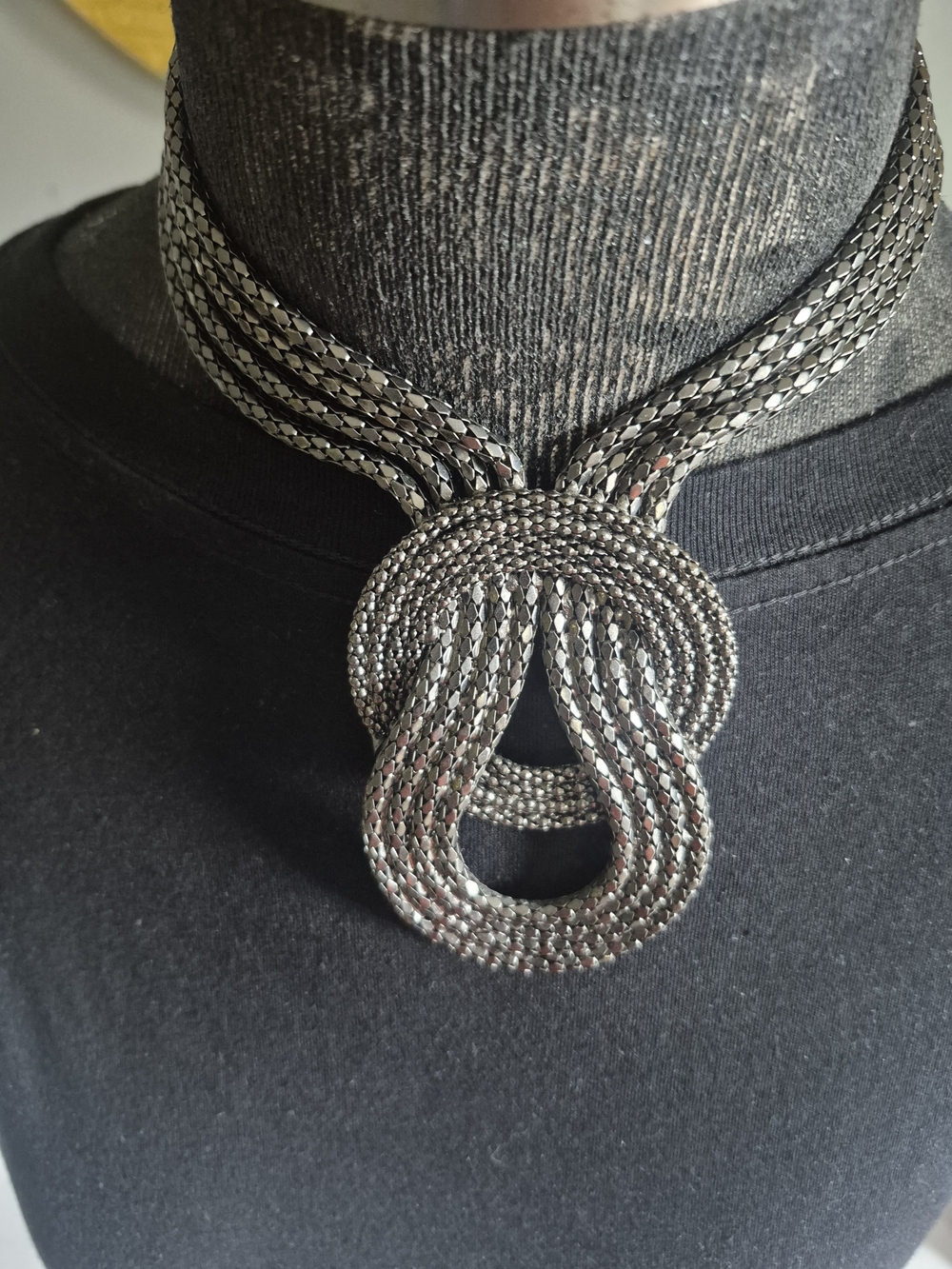 Metallic Silver Knotted Scarf Necklace - Women Accessories